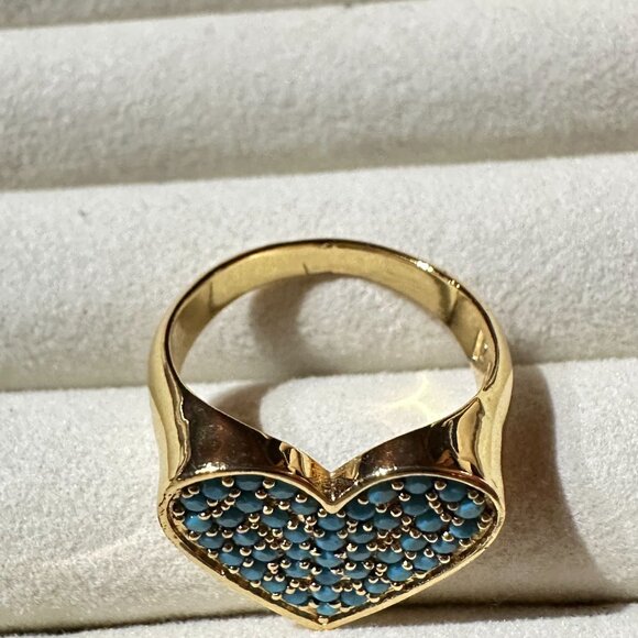 Heart-Shaped Gold-tone Ring Size 6 1/4 Flirt By Park Lane Jewelry Turquoise Blue - Picture 5 of 10